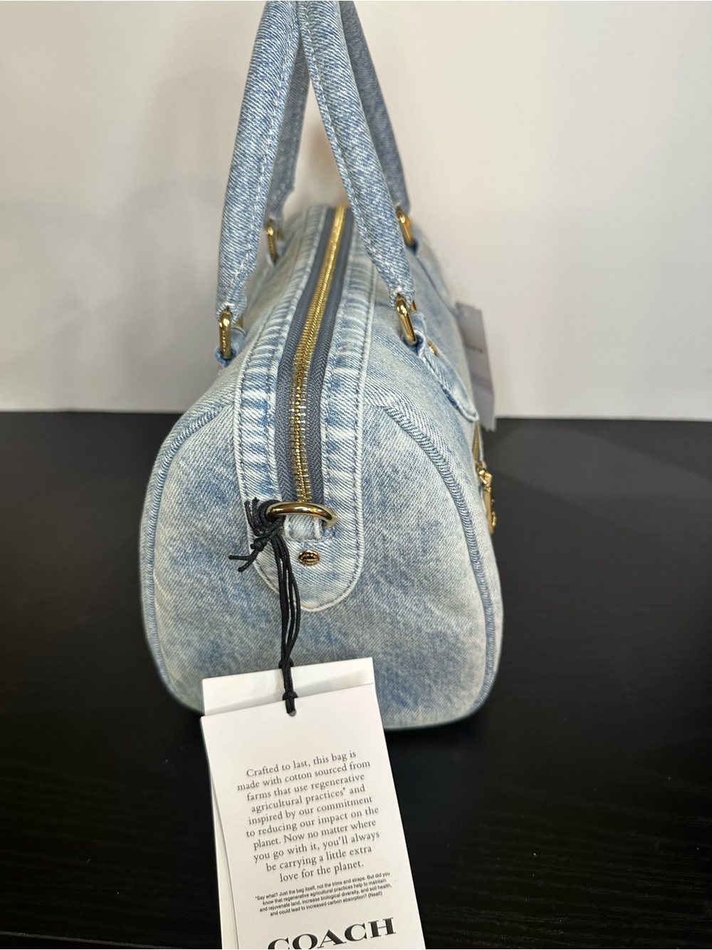 Coach CDY74 Rowan Satchel Bag In Loved Denim WITHOUT Charms New - Picture 4 of 9